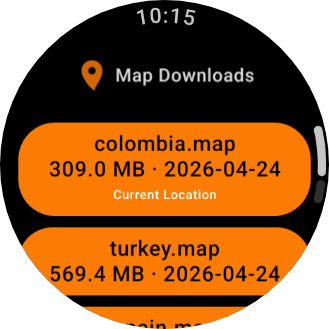 Downloaded maps list on watch
