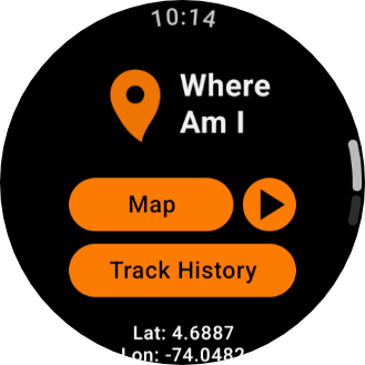 Where Am I app showing GPS location on Wear OS smartwatch